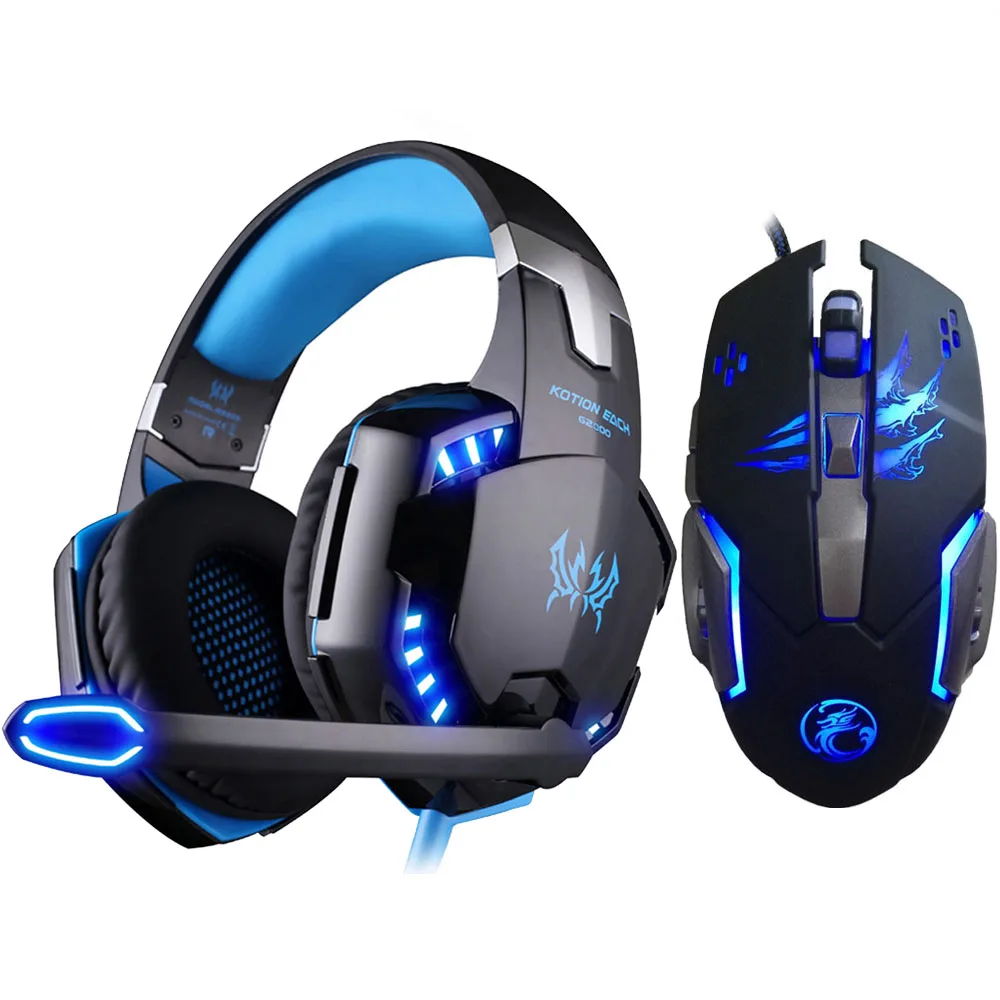Best G2000 Stereo Gaming Headset for PS4 Deep Bass Computer Game Headphones Earphone with LED Light Mic+3200PDI Pro Mouse