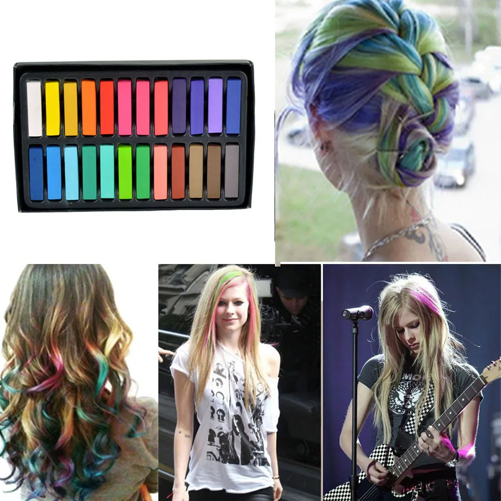24 Colors Non toxic Temporary Hair Chalk Soft Pastels Salon Kit Pretty