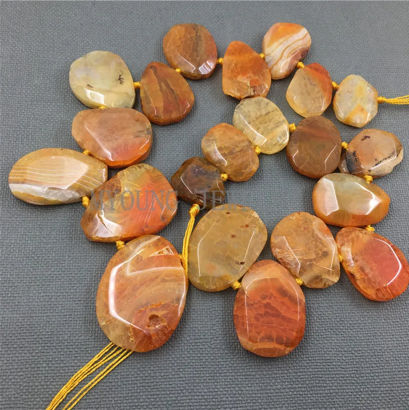 MY1242 Water Drop Shape Faceted Slice Fire Orange Dragon veins Agates large Mix size banded agates Pendant Beads For Jewelry