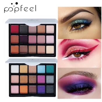 

POPFEEL15 Colors Glitter Eye Shadow Pigmented Waterproof Nude Smoky Makeup Matte Eye Shadow Palette Shimmer Make Up Beauty Set