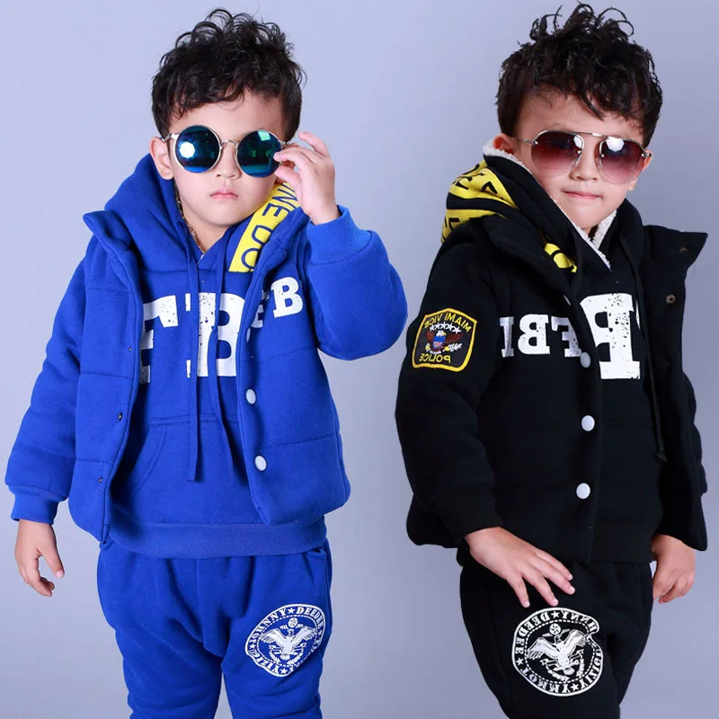 

Winter Boy'S Hoodies Children Padded Clothing Hiphop Sport Thicker Boys Tracksuit Korean Fashion Kids Clothing  3pcs/Set  K01