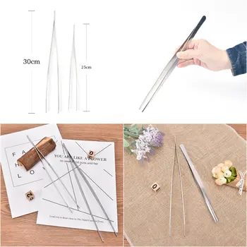 

30cm Home Medical Tweezers Toothed Tweezers Barbecue Stainless Steel Long Food Tongs Straight Garden Kitchen BBQ Tool
