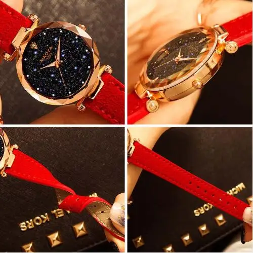 Ladies Watch New Casual Fashion Quartz Watch Starry Sky Multicolor Leather Wristwatch Simple Designer Women Clock Orologio