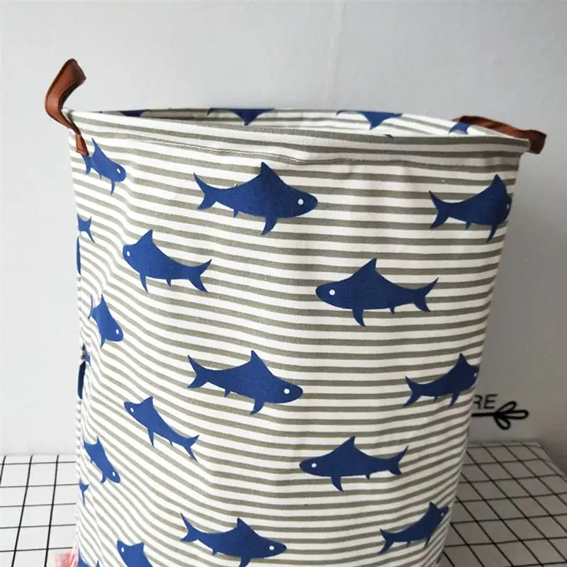 Linen Household Storage Basket Practical Small Fish Printing Laundry Dirty Clothes Storage Basket For Clothing Sundries Toys Linen Household Storage Basket Practical Small Fish Printing Laundry Dirty Clothes Storage Basket For Clothing Sundries Toys