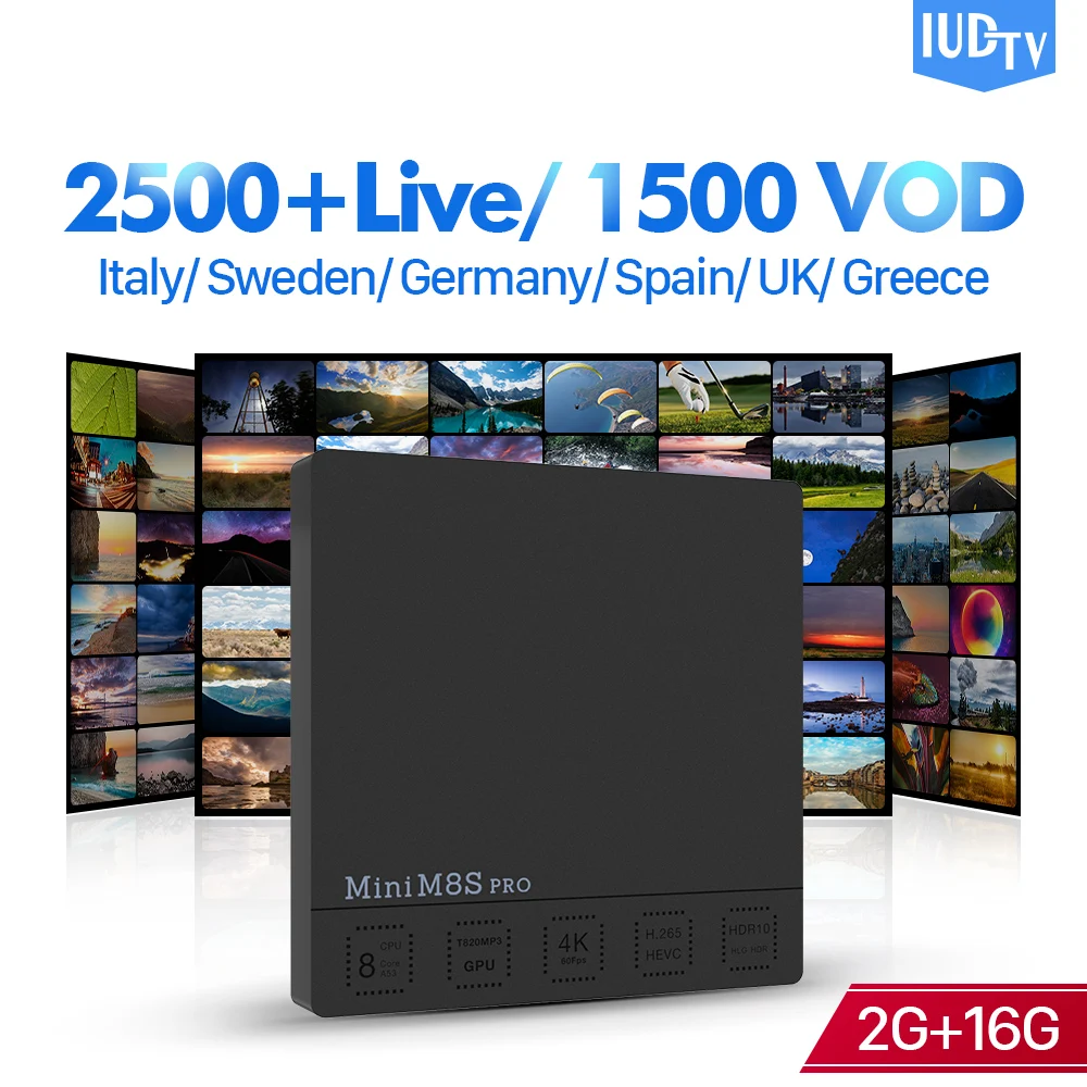 

IUDTV Code IPTV Euroe Sweden Italy UK Germany IP TV MINI M8S PRO Android 7.1 2+16G BT Dual-Band WIFI IPTV Spain Europe IP TV
