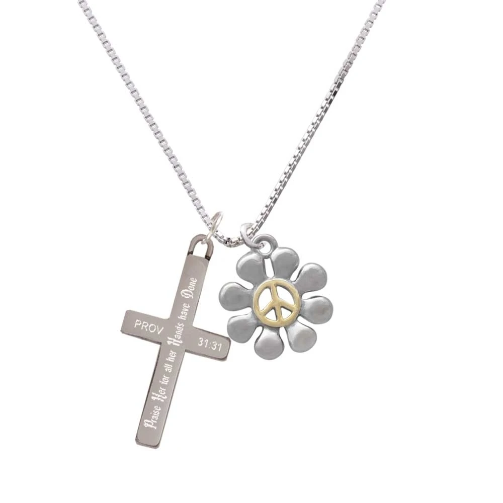 Large Daisy with Gold Tone Peace Sign - Praise Her - Cross Necklace