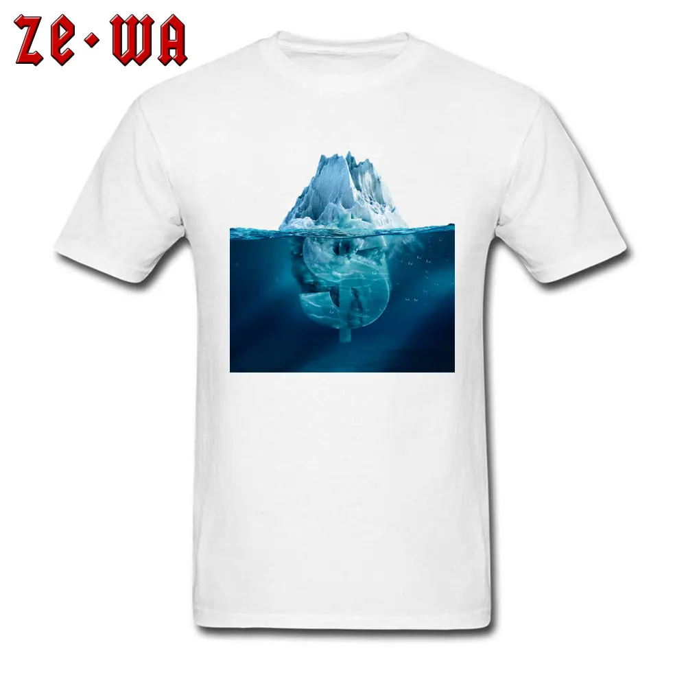 Birthday T Shirts Funky Round Collar Creative Iceberg currency symbol 100% Cotton Men Tees Custom Short Sleeve T Shirt Creative Iceberg currency symbol white