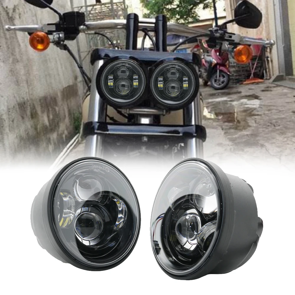 For Harley Motorcycle Dyna Fat Bob Daymaker Style Headlights 4.65inch High Low Beam FatBob Dual Headlamp For Harley Dyna Light (12)
