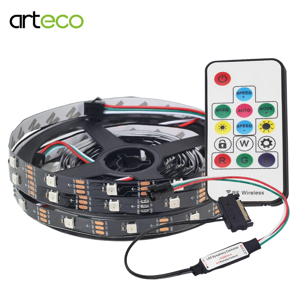 

1 Set Magnetic DC5V 1M 30leds WS2812B LED Strip Light with LED RF Controller SATA Power Supply for PC Computer Case Decotation