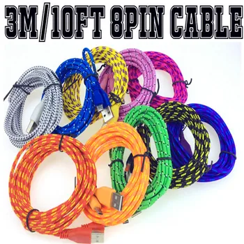 

3M Fabric Nylon Braided usb Cable for mobile Phone 6 Plus 5 5S 5C 6 7 8 X free shipping