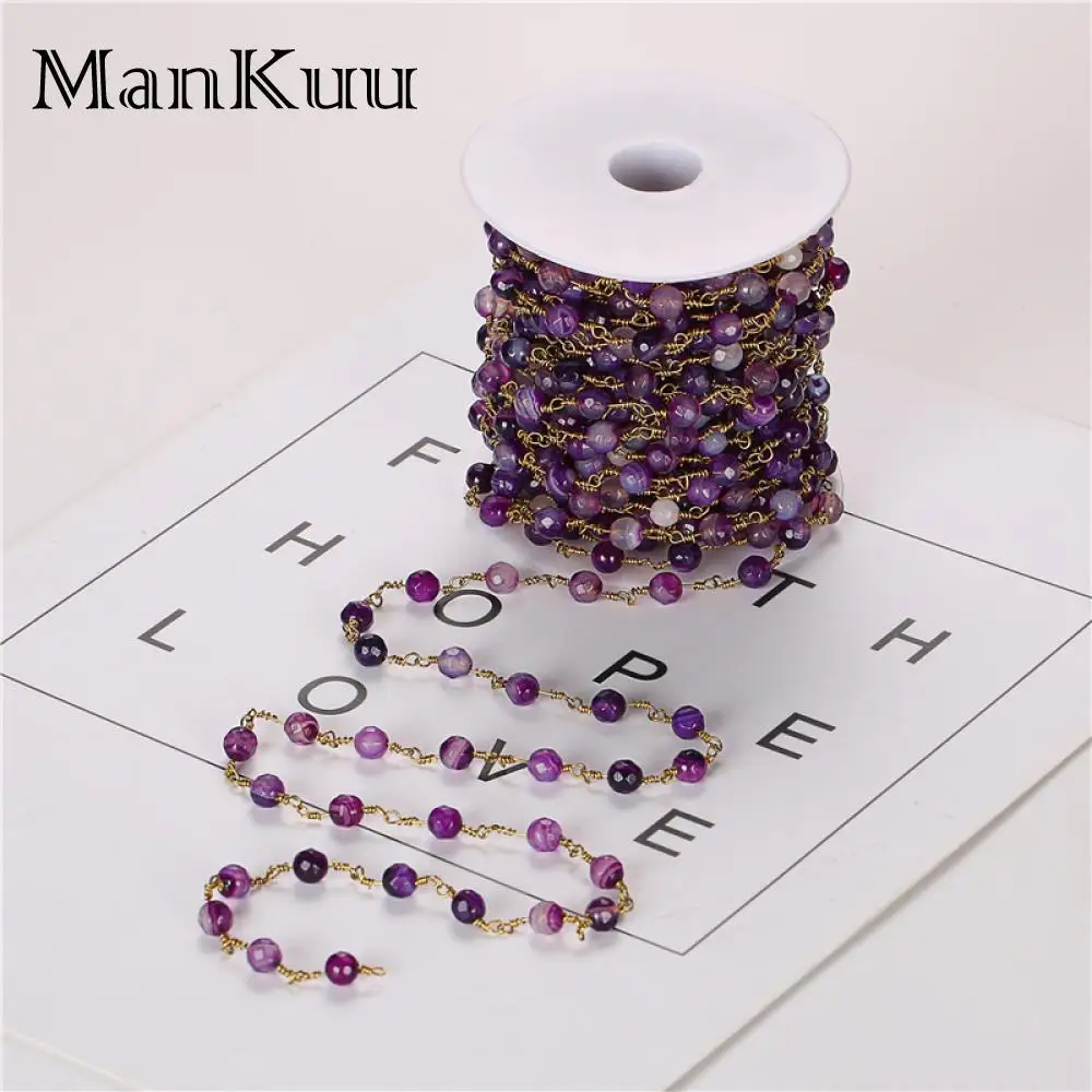 

Mankuu Faceted Purple Strip Agates Bead Chains For Jewelry Making 6mm Cut Rhinestone Beads Gold Plating Wire Wrap Chains 5M/Lot