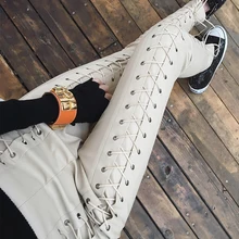 2017 Lulu Leggings Women Pants And Winter New Fashion Ladies High-end Custom Personalized Cross-strap Import Washed Pu Leather