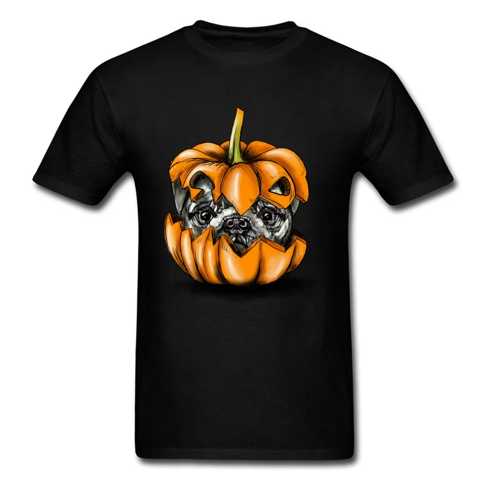 Halloween Pumpkin Pug Casual T Shirt for Students 100% Cotton Fabric Fall Round Collar Tshirts Classic Tops Shirts New Arrival Halloween Pumpkin Pug black