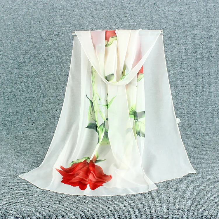 

Silk Scarf Women Rose Long Soft Wrap Scarf Ladies Shawl Chiffon Scarves New Design Printed Cachecol Inverno scarves women 2019