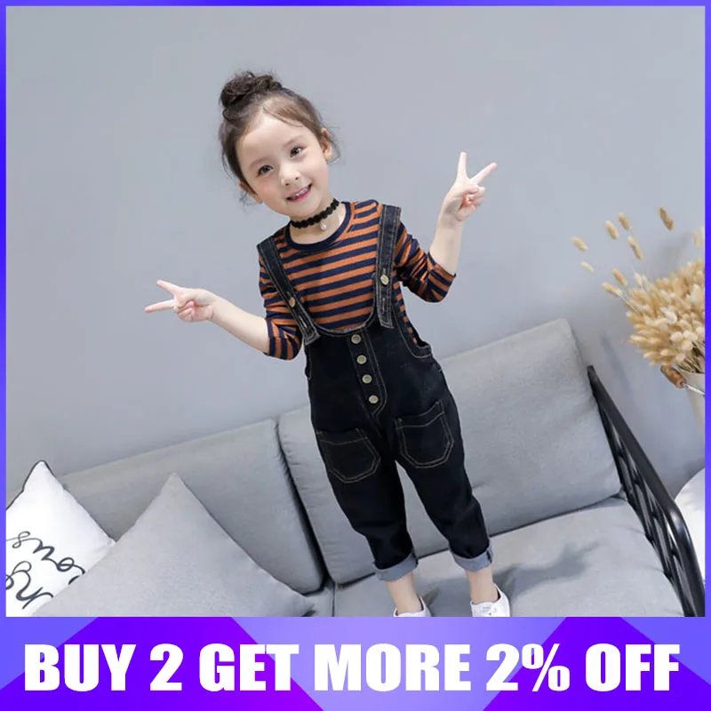 

brand girls clothing sets 2019 spring autumn girls clothes suits children casual striped long sleeve tees+Bib pants 2pcs suits