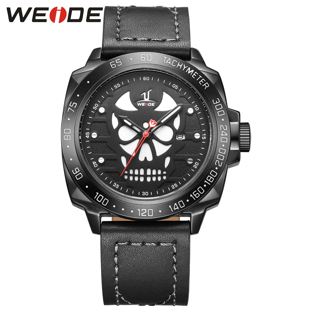 

WEIDE Men's Sport Military Army Analog Date Clock Leather Strap Band Quartz Skull Wristwatch Relogio Masculino Bayan Kol Saati