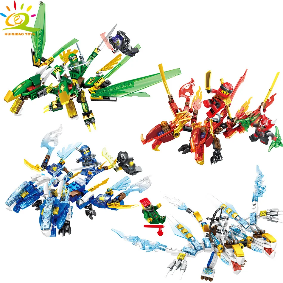 

4pcs/set Ninjaed Dragon Building Blocks Compatible Legoed Ninjagoed Bricks with Kai Jay Figures Educational Toys for Children
