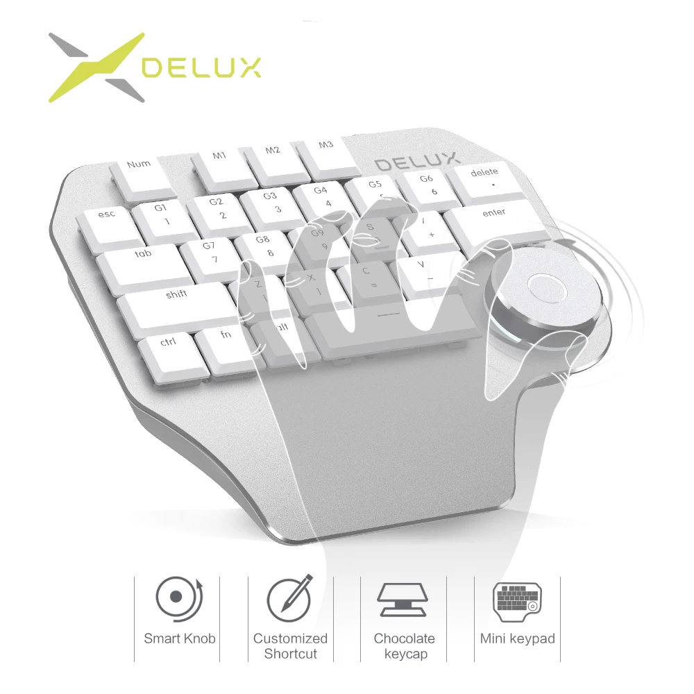 Delux T11 белая дизайнерская клавиатура с умным циферблатом 3 группы настраиваемые клавиши клавиатуры для PS Wacom Windows Mac дизайн программного обеспечения