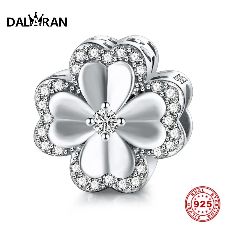 

DALARAN DIY Bracelet Charms Lucky Four-Leaf Clover 925 Sterling Silver Beads Fit Necklace For Women Fine Jewelry Girlfriend Gift