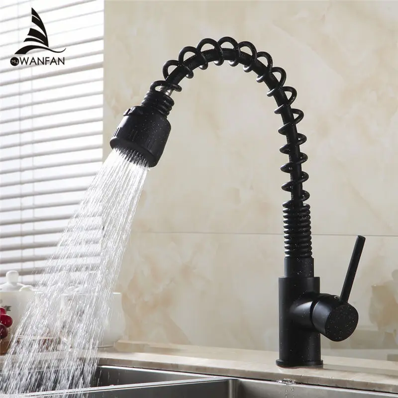 Kitchen Faucets Pull Out Black Crane Sink Swivel Faucet Mixer Tap 2-Function Water Outlet Cold Hot Griferia De Cocina 7112RD