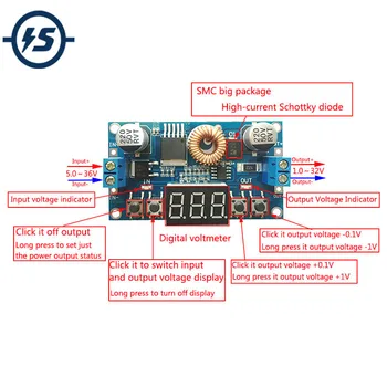 

5A 5-36V To 1.2V-32V Step Down Module DC-DC Adjustable Voltage Buck Converter Board 75W Voltmeter Digital Lithium Charger