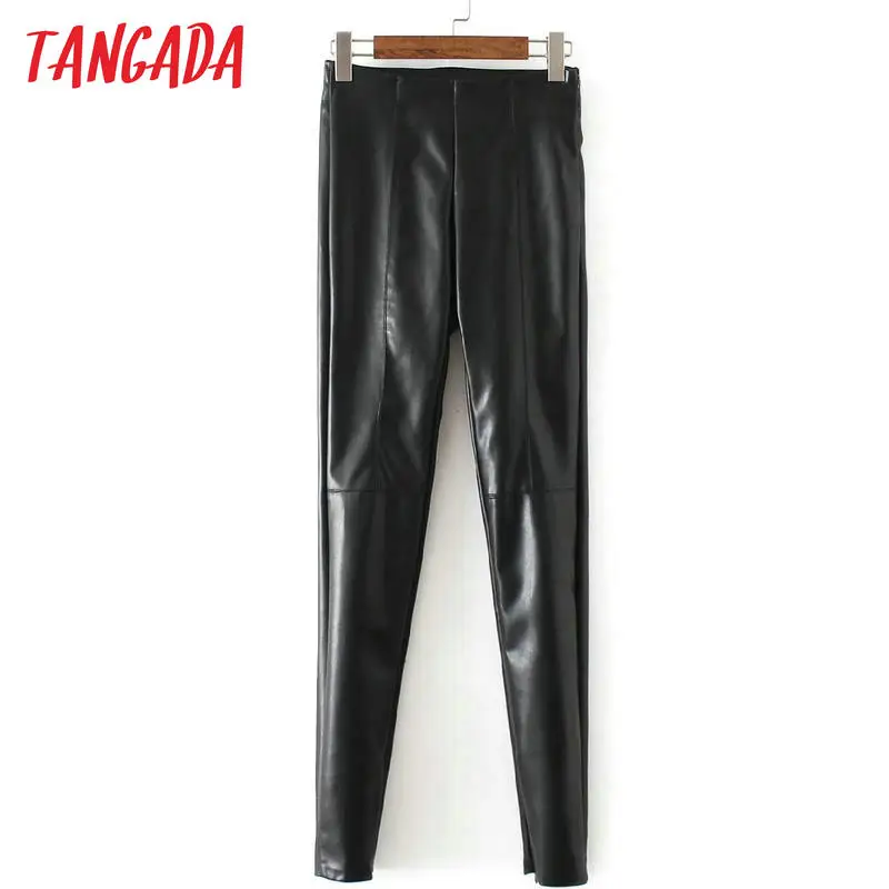 Tangada Fashion Women PU Faux leather Fleece Long Pants