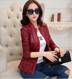 remarkable  2017 Europe and The United States The New Locomotive Small Leather Short Paragraph Slim PU Jacket F