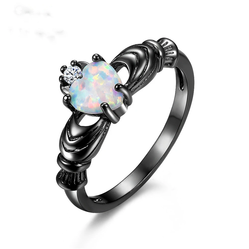 Heart Cut Opal Black Gold Claddagh Ring Heart Cut Opal Black Gold Claddagh Ring