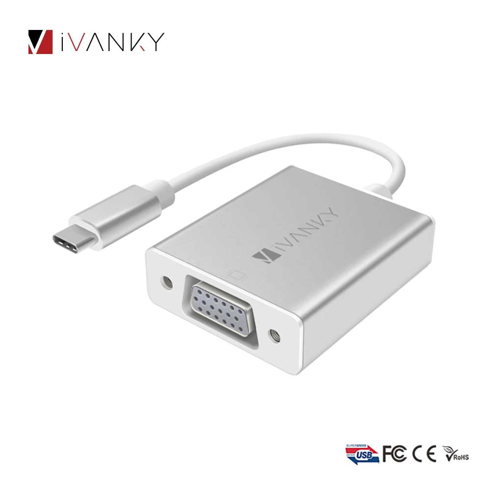iVanky 1080P Type C to VGA Adapter 0.2m/0.65ft 1920x1080@60Hz USB C to VGA Adapter for Laptop,Tablet,Projector,HDTV,Monitor