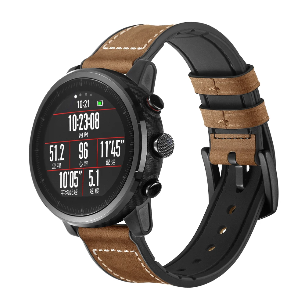 4 цвета 22 мм силиконовый кожаный ремешок для часов HUAMI Amazfit 2 мужской повседневный спортивный ремешок для наручных часов черный коричневый