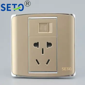 

86 Type One Port RJ45 Cat5e Network + Five Hole Power Socket Keystone Faceplate