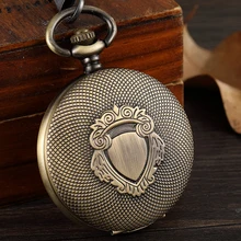 Винтажные бронзовые, в стиле стимпанк механические часы щит гравировка брелок цепь полый Скелет ручной Ветер Механические карманные часы мужские часы