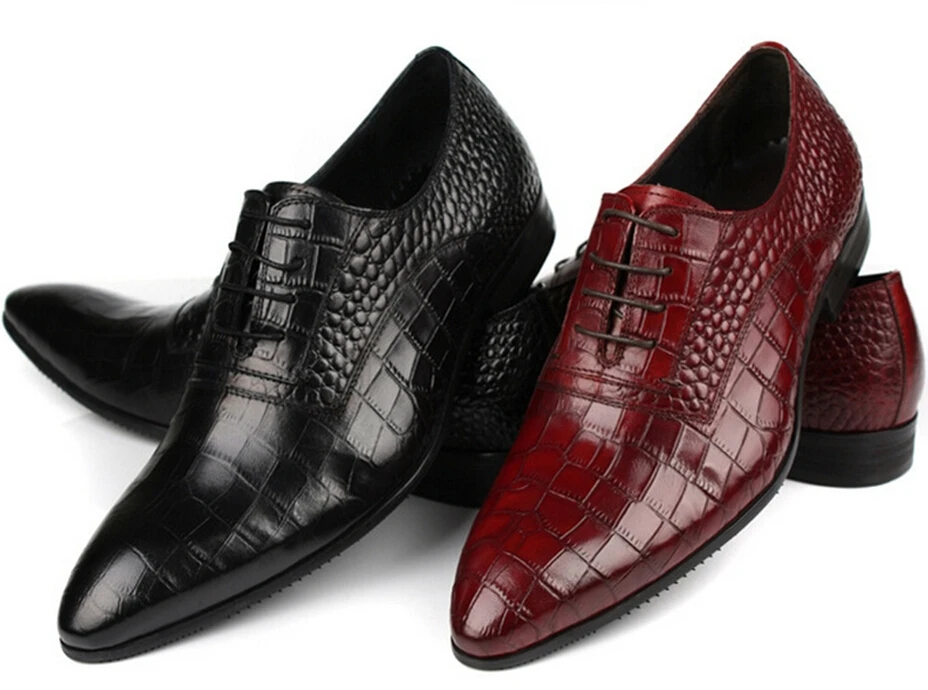 

Crocodile Grain Tan / Black Dress Shoes Mens Business Shoes Genuine Leather Prom Shoes Boys Formal Shoes