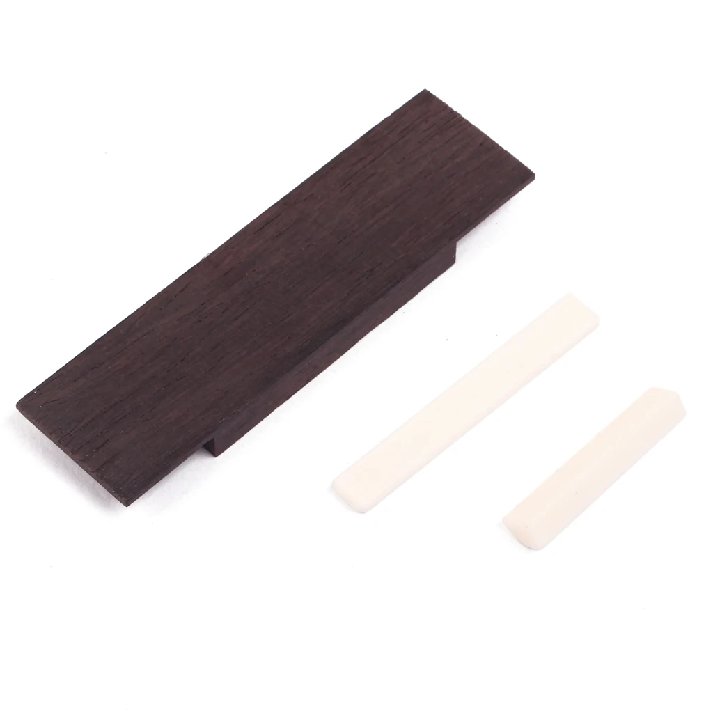 Set Bone Saddle Nut & Rosewood Bridge Part for 3 String Cigar Box Guitar 12mm String Spacing