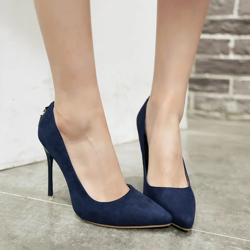 Fashion Women Shoes New Sexy D Buckle Suede Single Shoes Pointed High Heels Female Professional Wedding Shoes High Heel Shoes