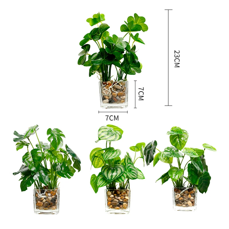 Erxiaobao искусственная трава искуственный бонсай искусственный; в горшке растения лист со стеклянным горшком зеленый пеперомия Клевер украшения дома