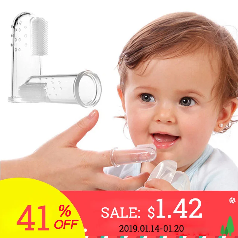 1Pcs Baby Infant Healthy Soft Silicone Finger Toothbrush Teeth Rubber Massager Kids Brush Convenient With Box Three Color