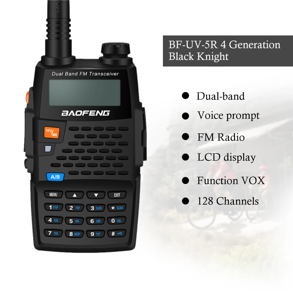 

BAOFENG Pofung Walkie Talkie BF-UV-5R 4 Generation Black Knight Two-way Radio 128 Memory Channels Battery Save FM Radio