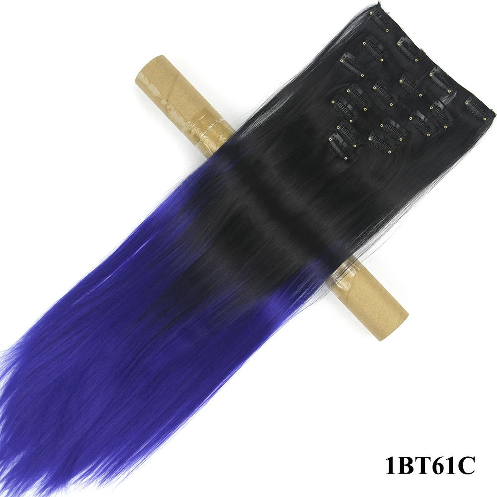 Soowee 60 см длинные прямые высокотемпературные синтетические волосы для косплея черные и седые окрашенные волосы на заколках для наращивания волос - Цвет: 4/30HL
