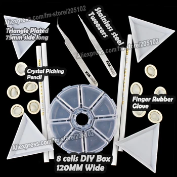 

DIY TOOLS SET,1 box 4 pick up pencil 2 tweezers 4 plated 10 Finger glove for beads jewelry hotfix crystals rhinestones nail art