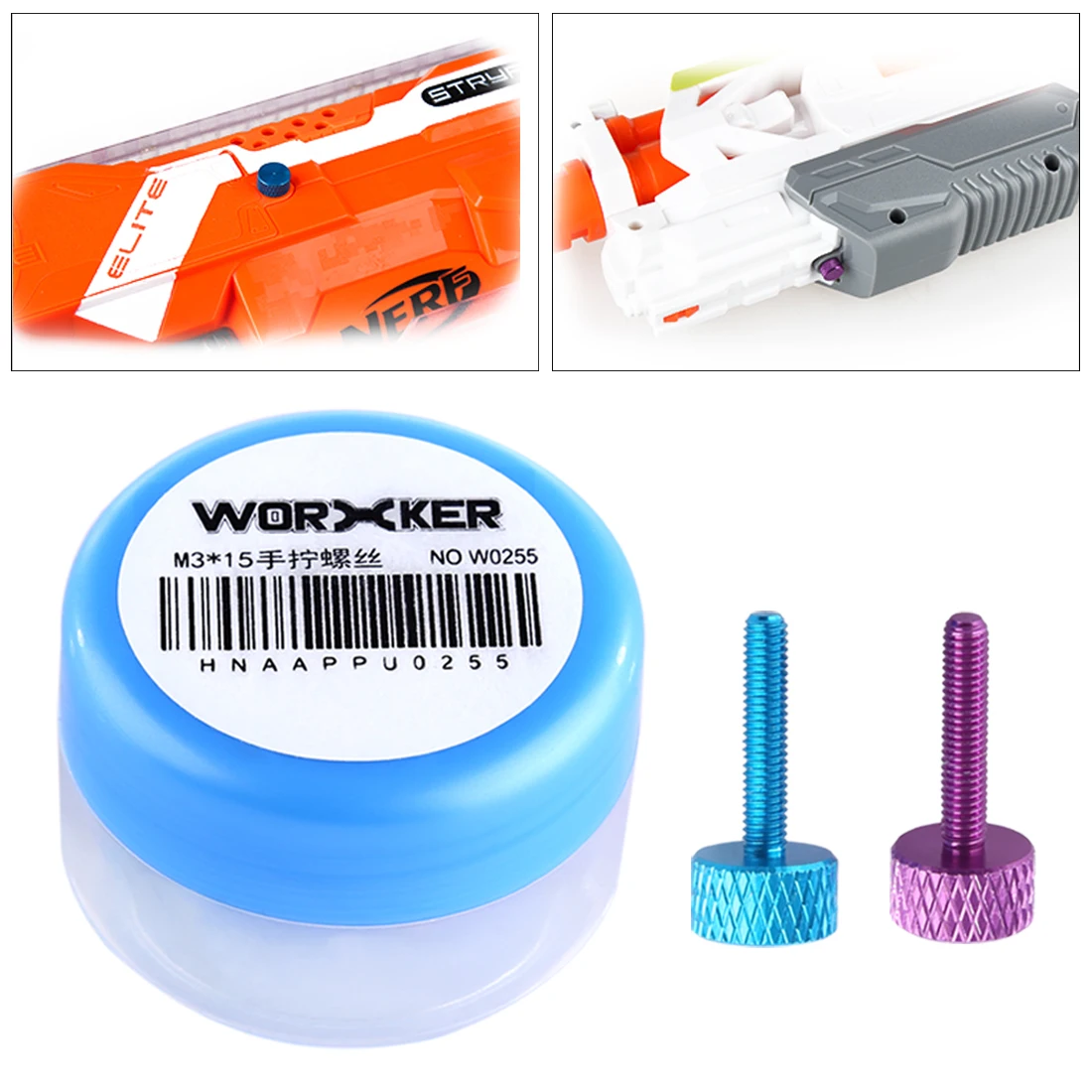 

Worker M3*15 Thumb Screw for NERF STRYFE and ECS-10 for NERF MODULUS Stainless Steel Screw - Blue + Pink