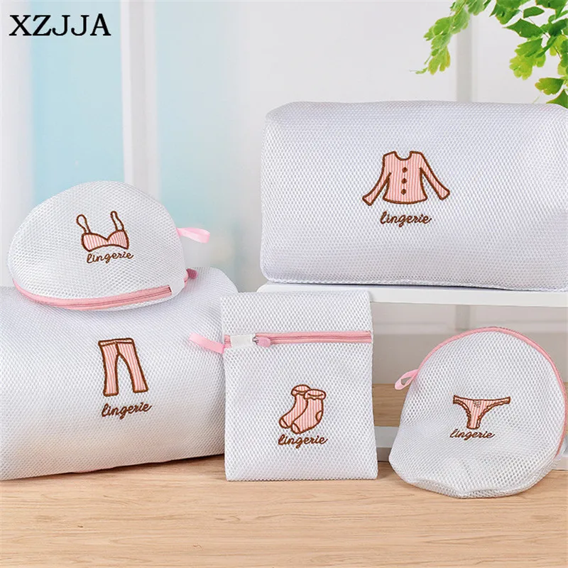 XZJJA 1 قطعة البوليستر الغسيل أكياس الملابس الملابس الداخلية الصدرية الجوارب غسل الحقيبة غسالة شبكة حقيبة سستة حامي صافي حالة