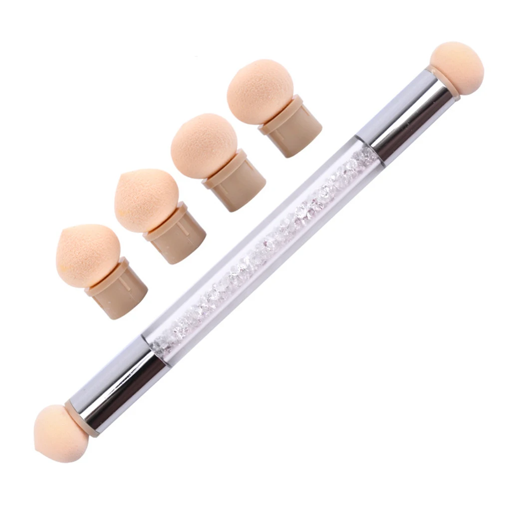 

TOP SALE Double Heads Sponge Nail Brush Picking Dotting Gradient Pen Shiny Handle Replaceable Beauty Tool