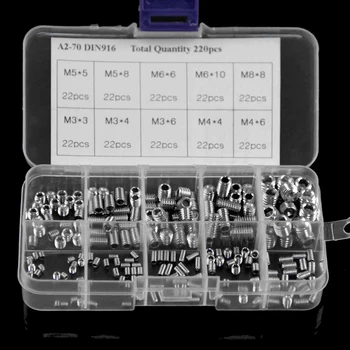 

220 PCS Head Socket Hex Grub Screw Assortment Cup Point Set Stainless Steel
