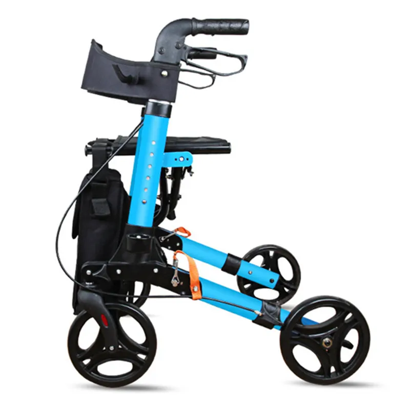JayCreer Rollator Walker легкая алюминиевая петля тормоза складные ходунки для взрослых Регулируемая высота сиденья ноги и руки - Color: Blue