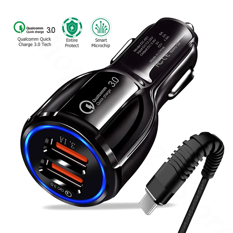 Buy Car USB Charger Quick Charge 3.0 Mobile Phone Charging 2 Port USB Fast Car