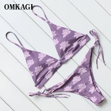 2017 Новый Бикини Женщины Цветочный Принт Brazilian Bikinis Лето Холтер Бинты Купальник Стринги с Низкой Талией Пляж Купальный Костюм