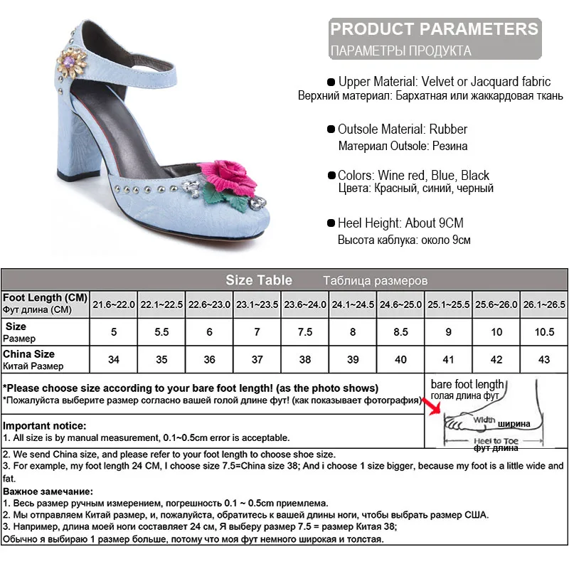 Phoentin/синие свадебные туфли; коллекция года; Свадебная обувь mary jane из жаккардовой ткани с кристаллами; женские туфли на высоком каблуке с цветком на застежке-липучке; FT368
