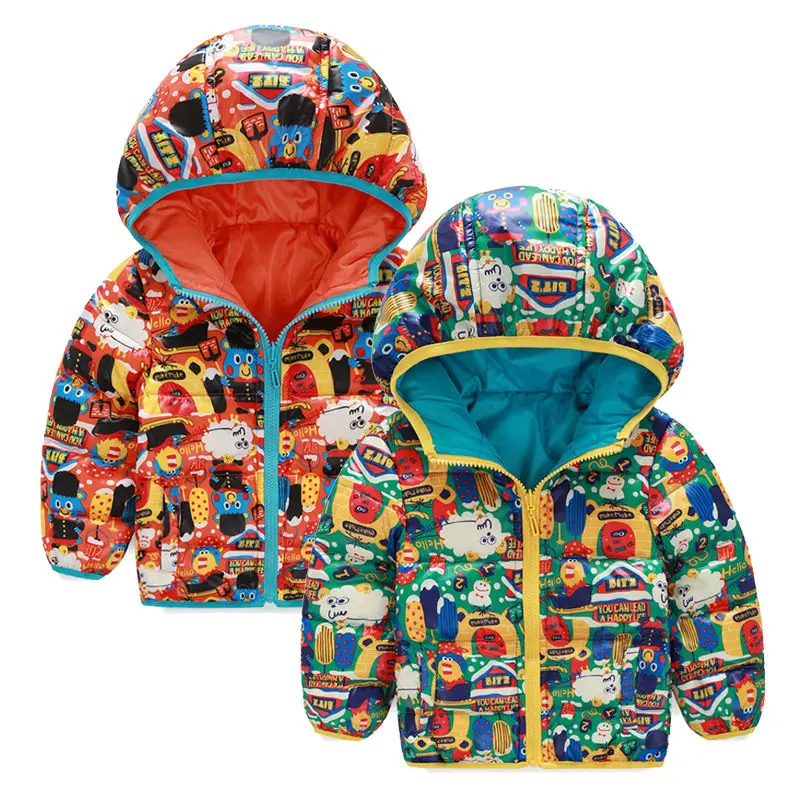 

Kids Boys Padded Coats Infants Hooded Cartoon Winter Warm Down Jacket Snowsuits 2-Sides Outwears Parkas Clothing