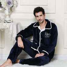 Осенне-зимние теплые из плотного флиса кораллового цвета мужские пижамы наборы сна топы и плавки фланелевые пижамы теплая одежда для сна